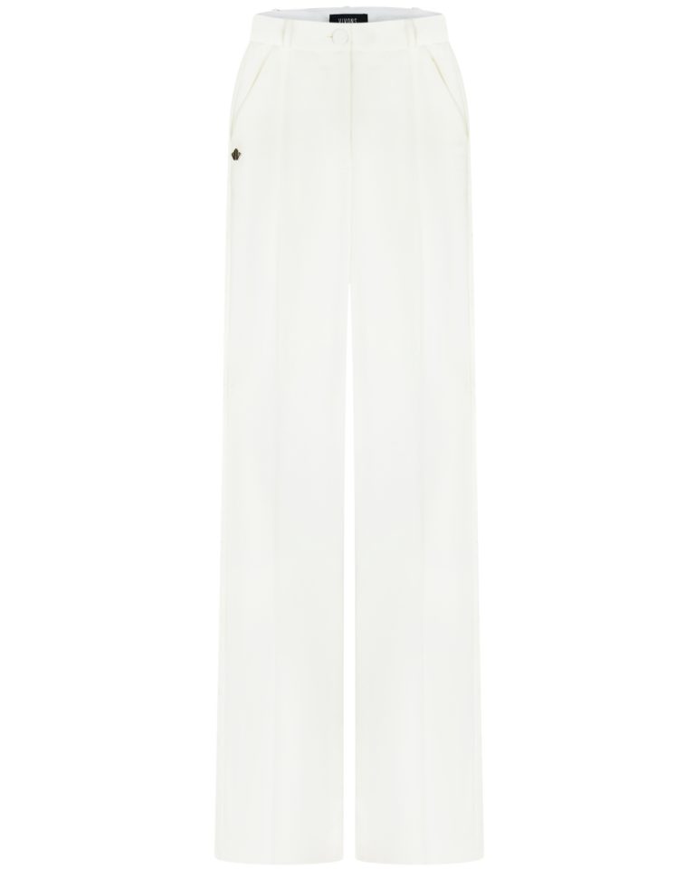 Pants with stripes made of milk-colored suit fabric