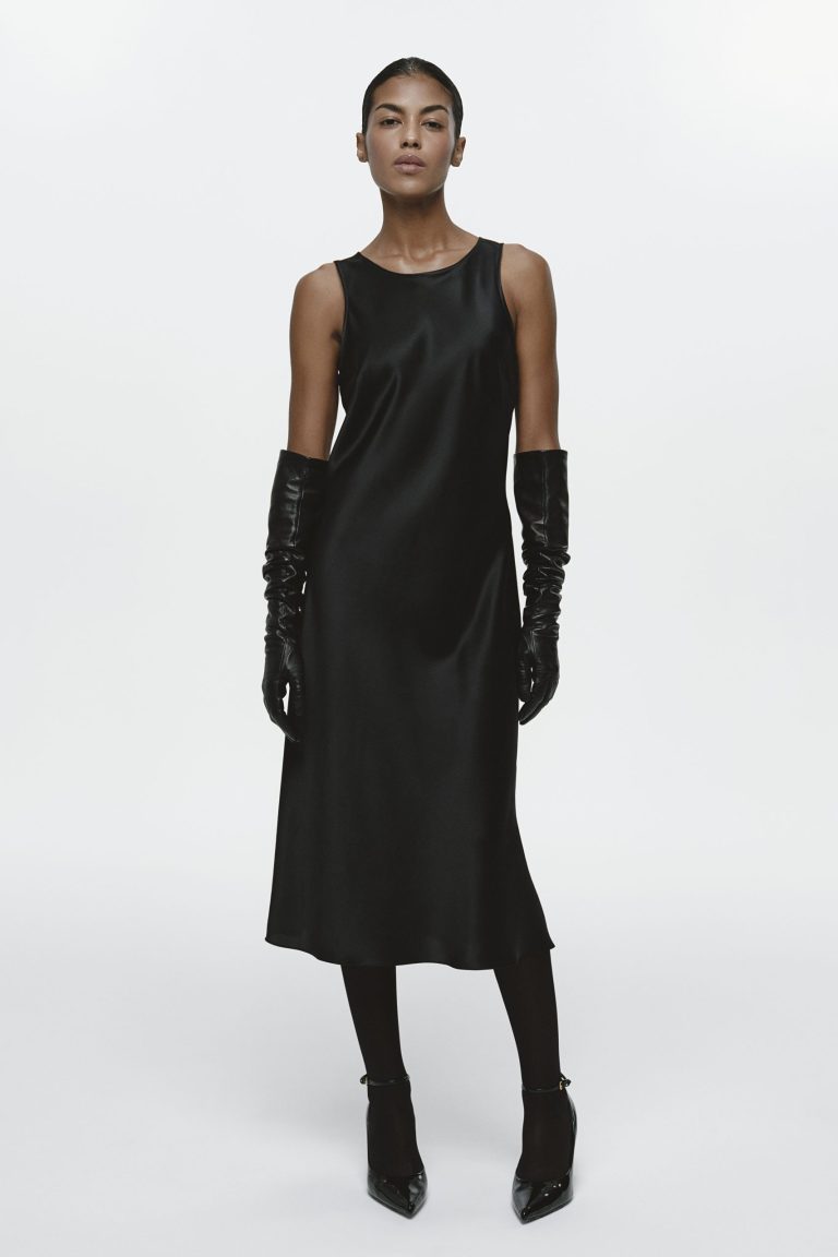 Ayala Black high-neck silk-satin midi dress