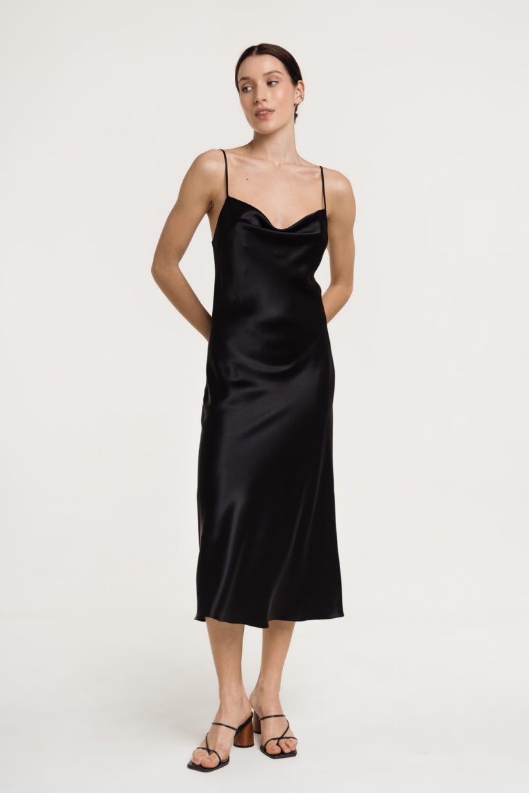 Alisha cowl neck silk satin midi dress