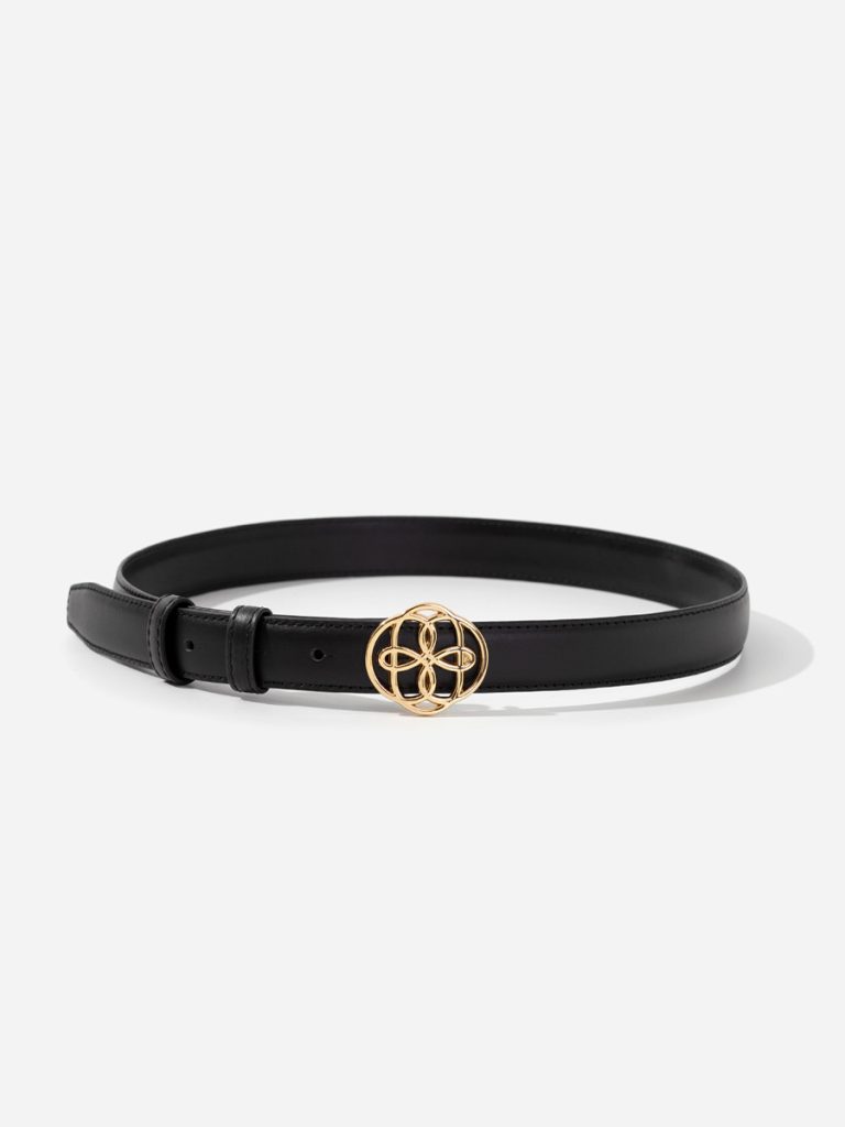 A leather belt with a large buckle