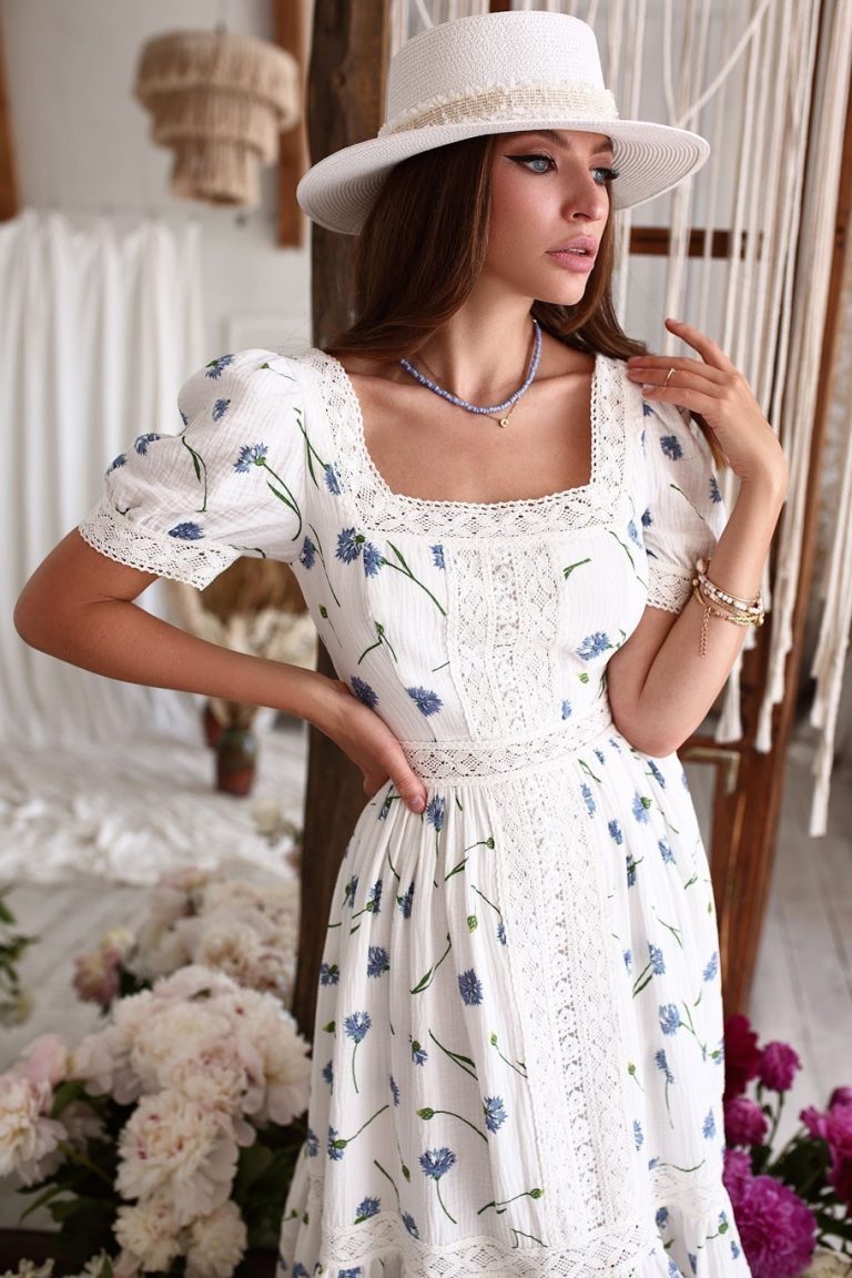 Sundress to floor with flashlight sleeves
