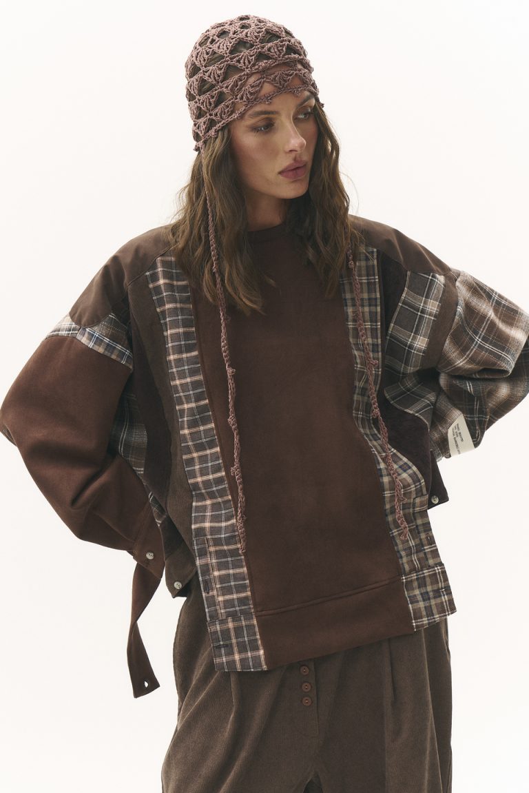 Extra sweatshirt made of velour/suede and flannel, chocolate