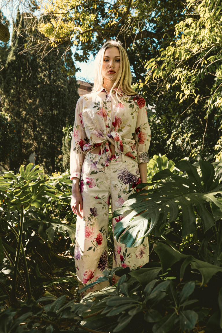 Floral print jeans