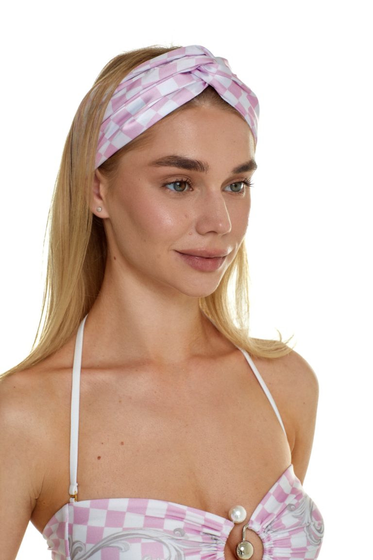 Headband, Artificial Silk, "Versailles Rose" print