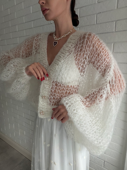 Cardigan "INHALE" white