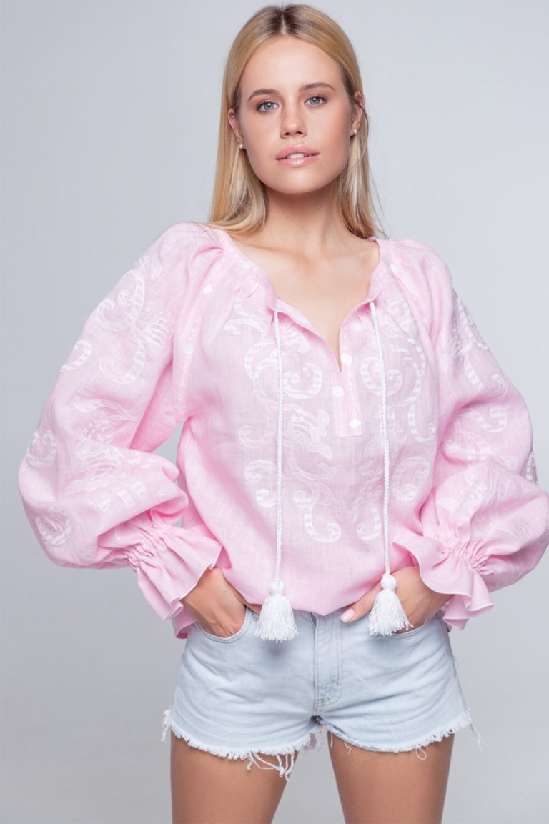 Women's embroidered shirt "Transparency" pink
