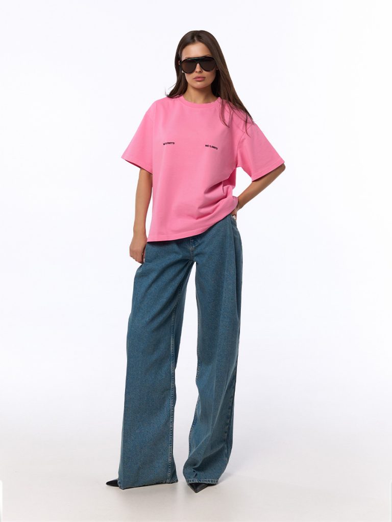 Blue palazzo jeans with deep pleats at the front