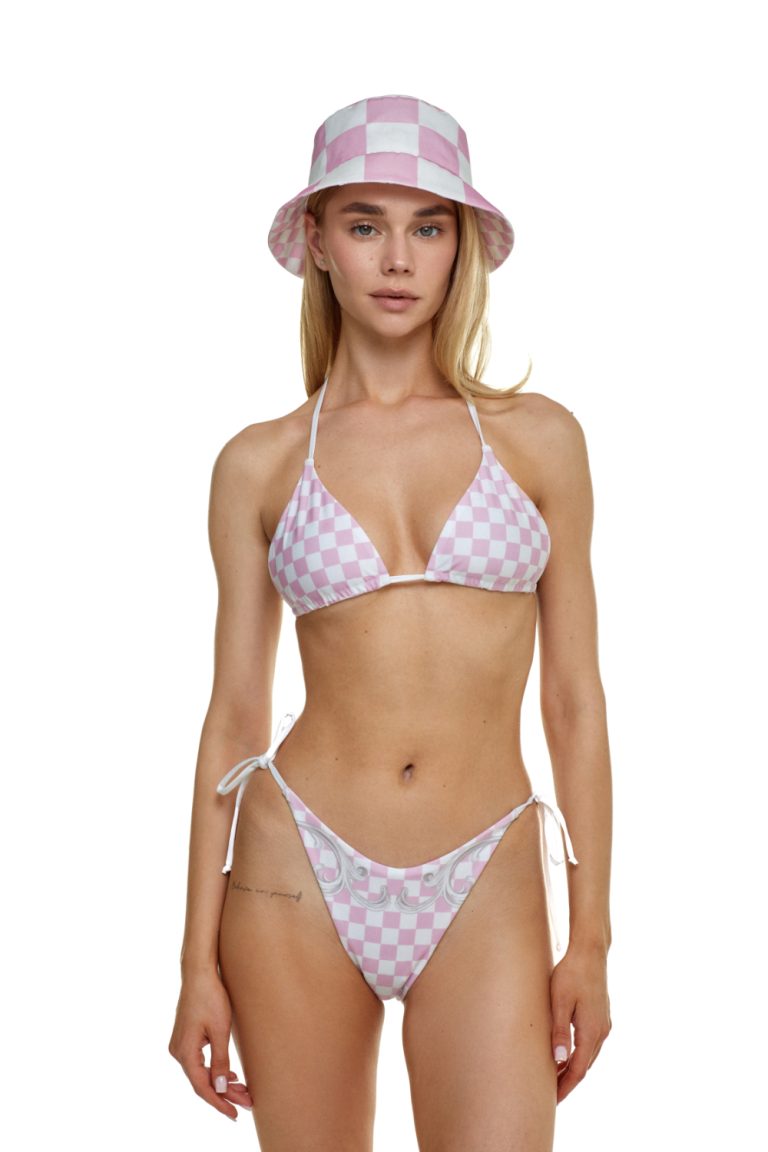 V bikini briefs with ties, "Versailles Rose" print