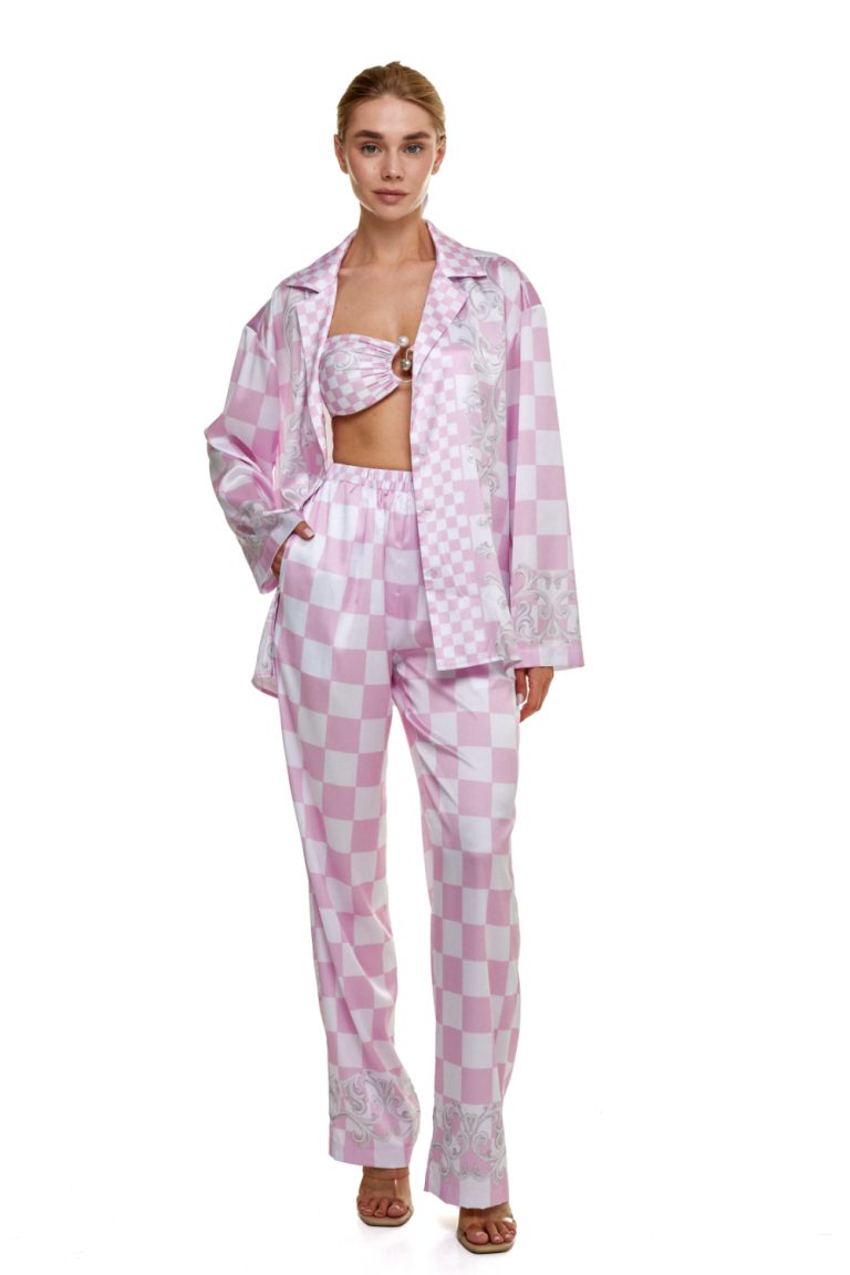 Pants, Artificial Silk, "Versailles Rose" print