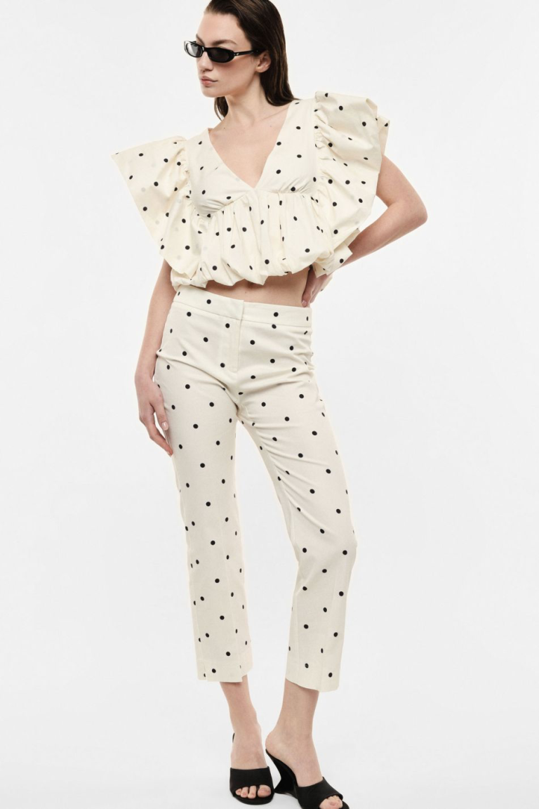 Polka dot cropped trousers straight fit