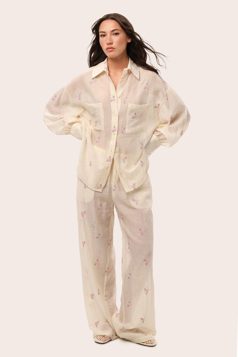 FLOWER semi-transparent milk suit with embroidery