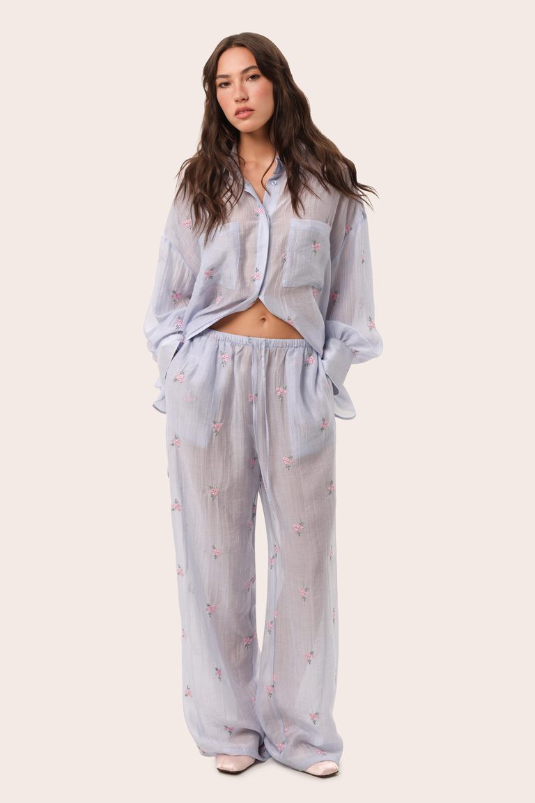 FLOWER semi-transparent blue suit with embroidery