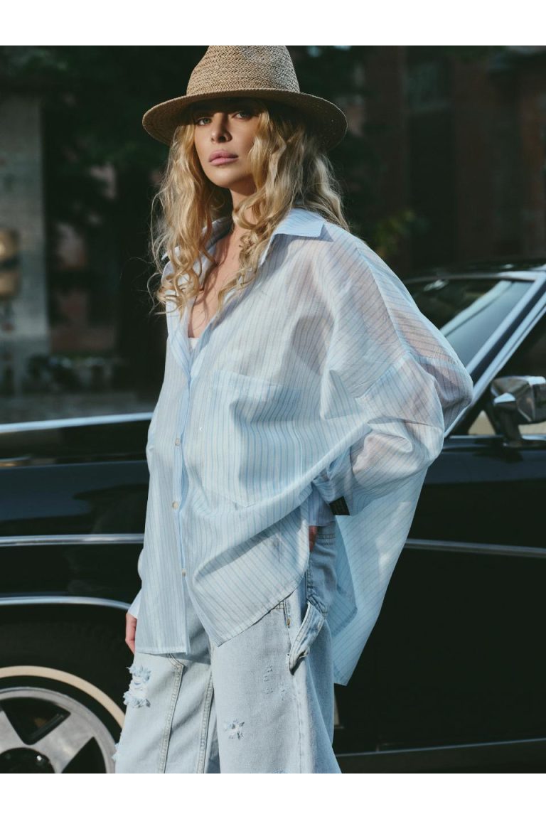 Oversized Tencel shirt, blue stripe