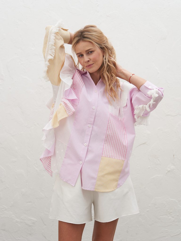 Extra-combined shirt with fringe, pink/yellow