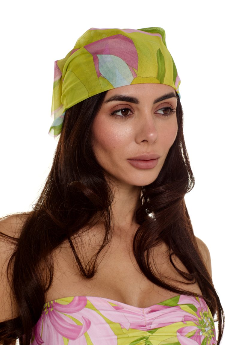 Head Scarf, Mesh, "Flirt in Bloom" print, 60×60